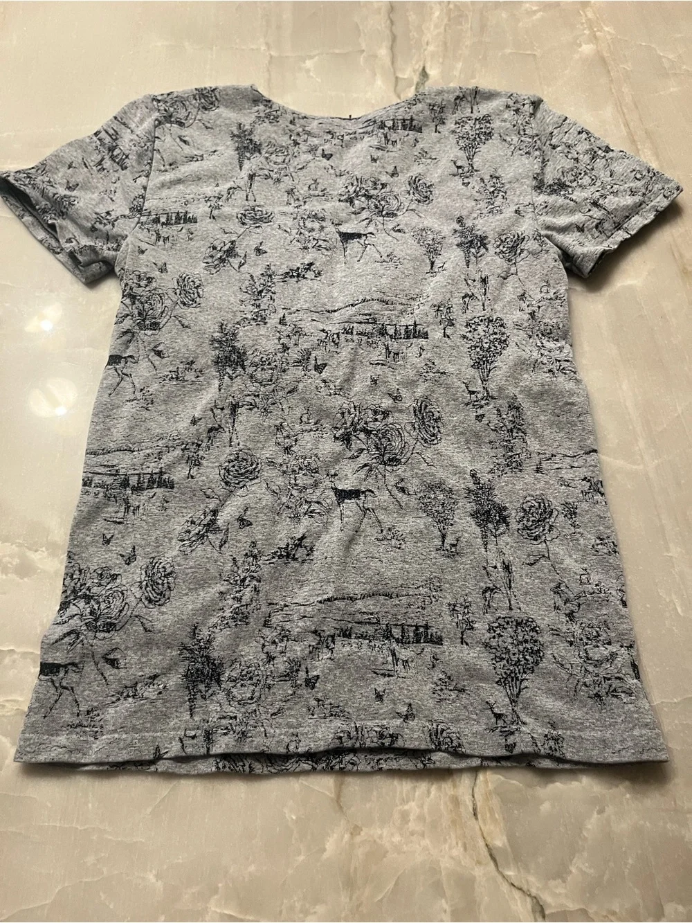Free People Gray Short Sleeve Square Neck Floral Tee